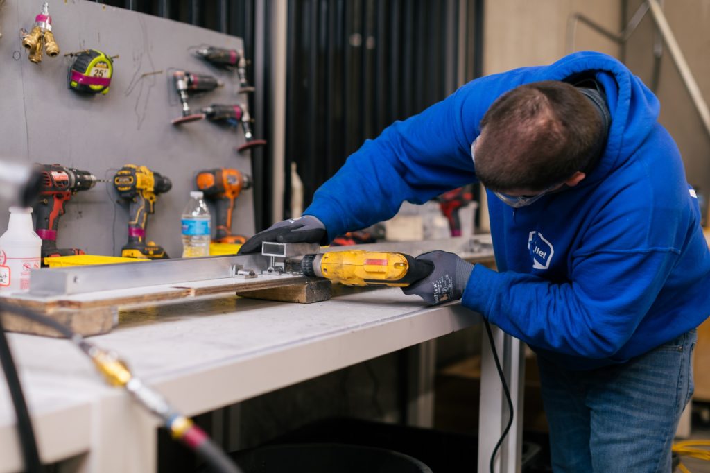 Pallet manufacturing specialist working in the factory