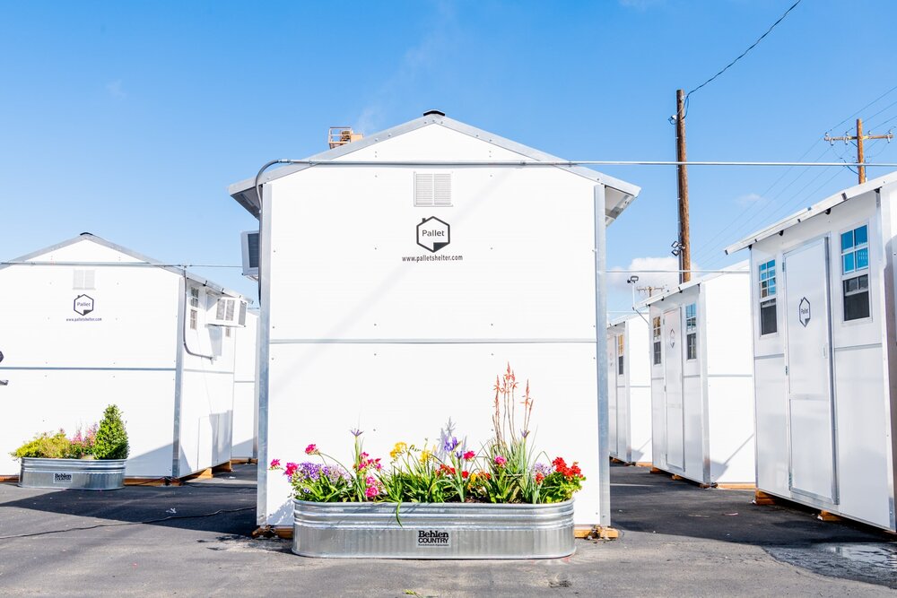 Pallet shelter village in Riverside, CA