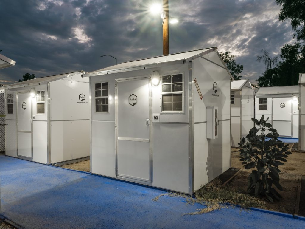 Shelters at Alexandria Park Tiny Home village in Los Angeles, CA